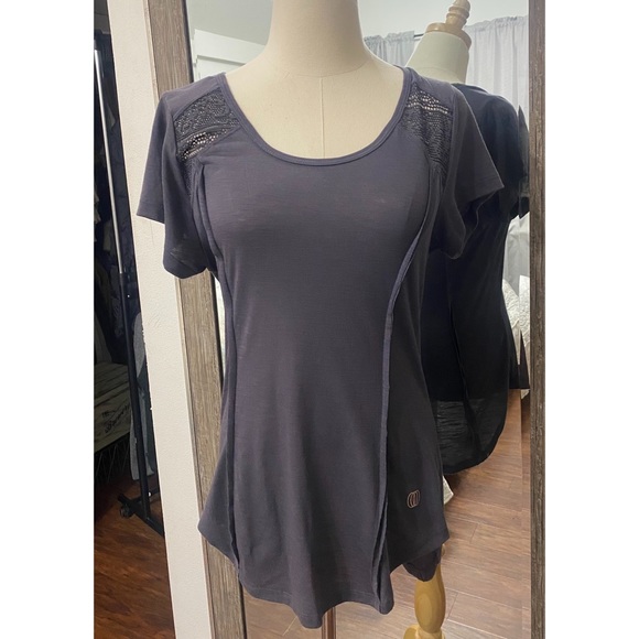 Marika | Lace Ruffle Detail Short Sleeve Activewear Tee Purple Gray Heather - Picture 1 of 14